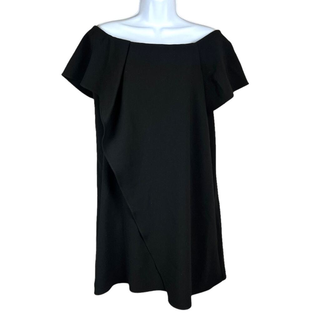 Halston Heritage Dress Black‎ Off The Shoulder Asymmetrical Drape LBD Women's 6